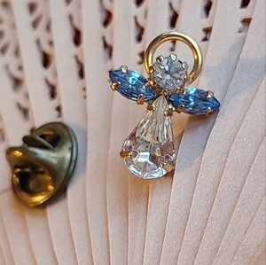 Unique Vintage Gold and Blue Angel Brooch